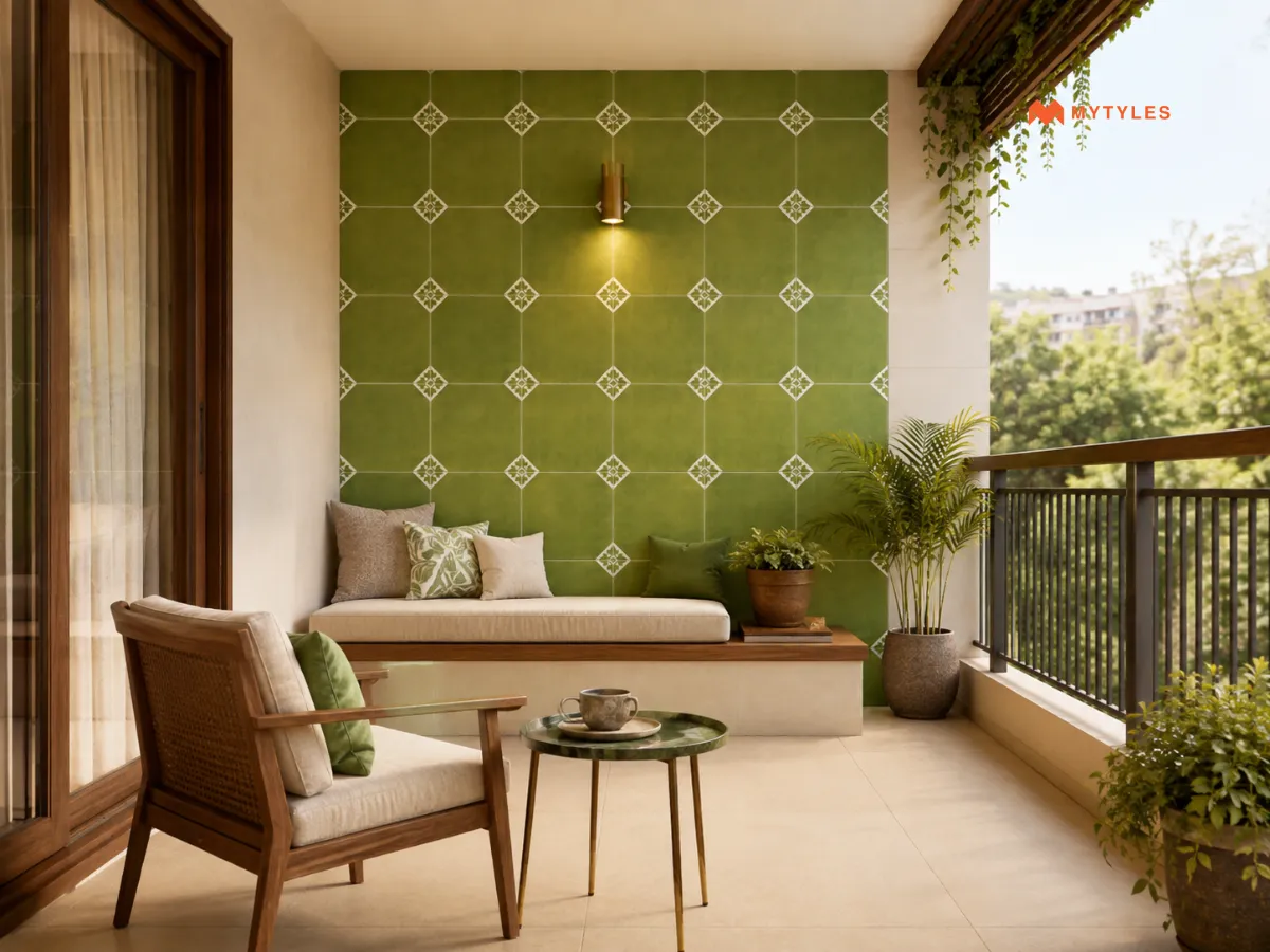 Green Moroccan Tiles With Warm Beige Tiles